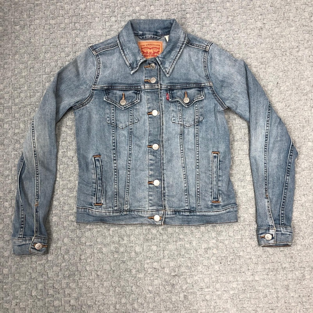 Levis Denim Jacket Womens Small Light Wash Trucker Stretch Jean Coat Classic Day